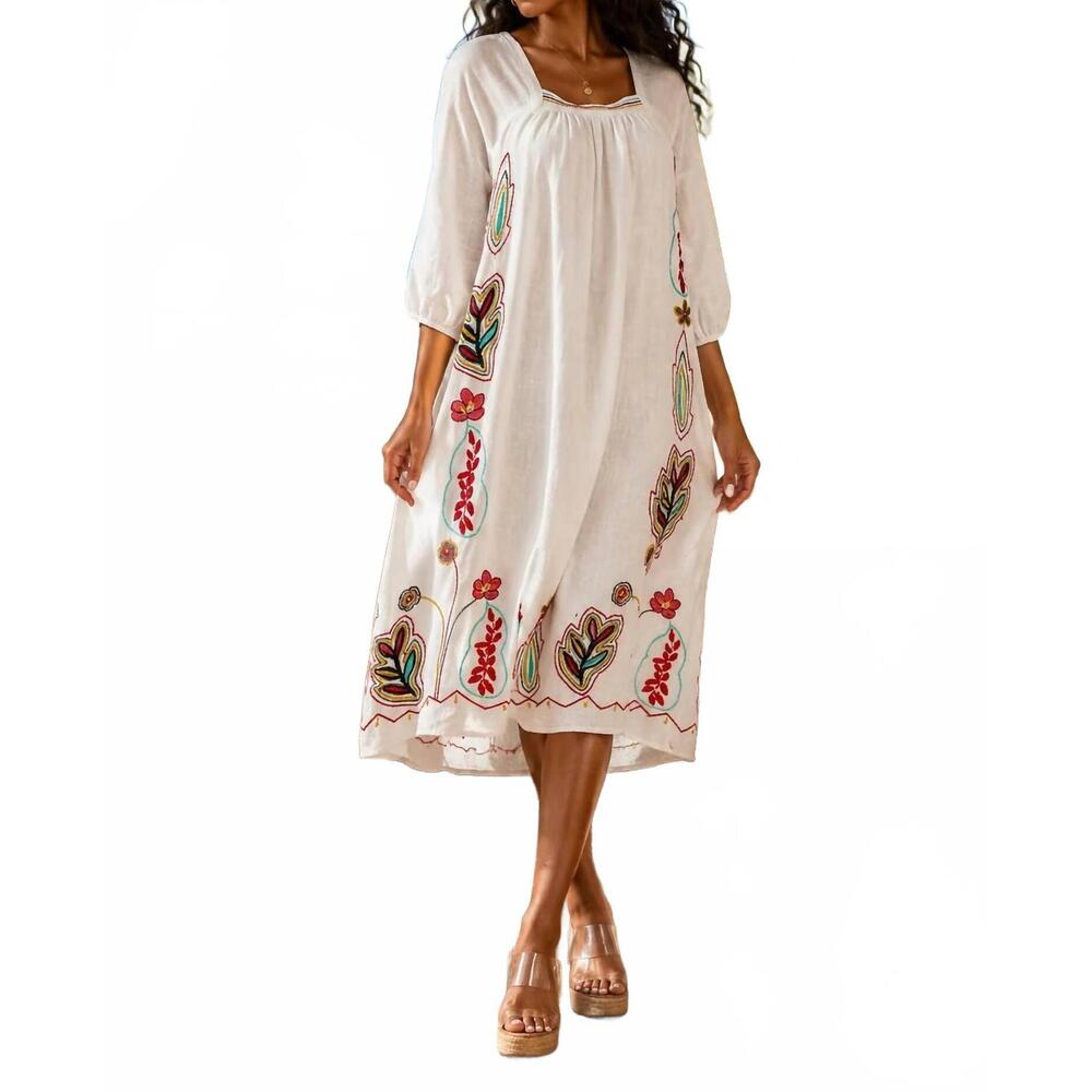 NEW SURELYMINE the mosaic embroidered midi dress in ivory